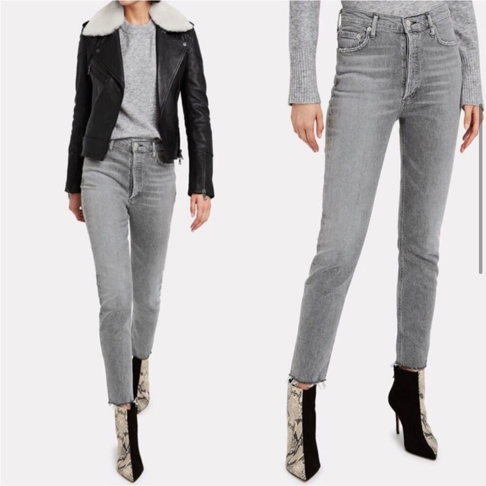 Agolde Nico High Rise Grey Slim Fit Ankle Jeans
